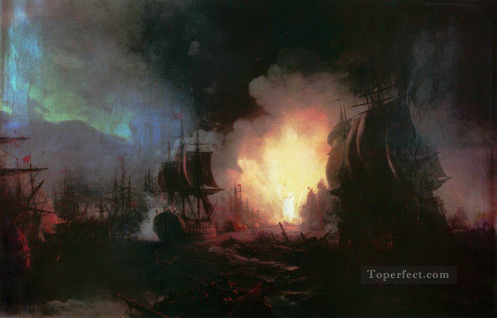 Batalla de Chesma 1886 Romántico Ivan Aivazovsky ruso Pintura al óleo